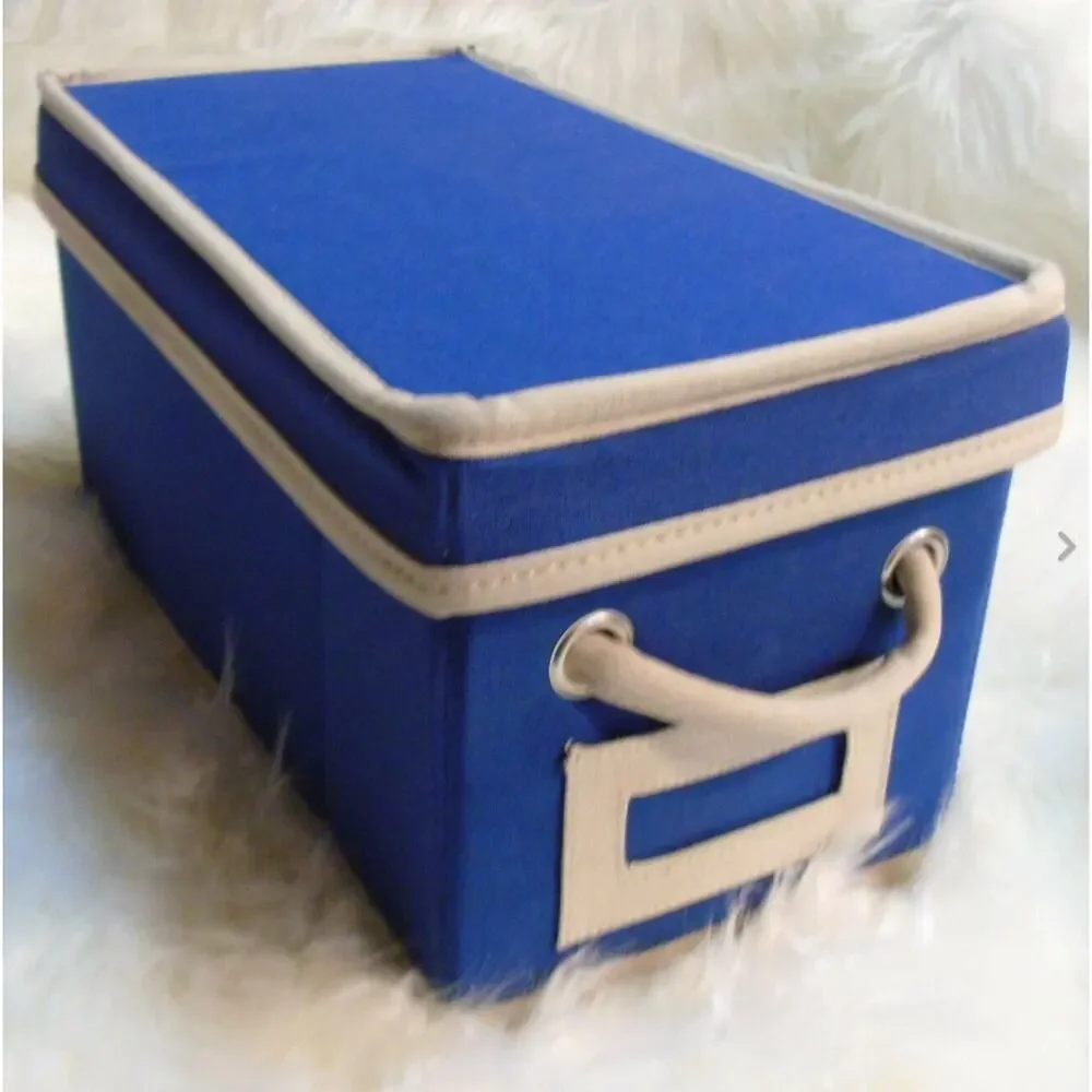 New Pottery Barn Canvas Storage Bin & Lid Blue 13x7x6
